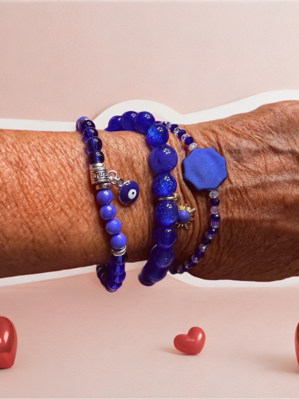 Hand Crafted Cobalt Blue Beaded Bracelet Stack for Women